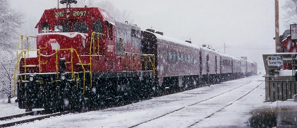 Train sitting in the snow